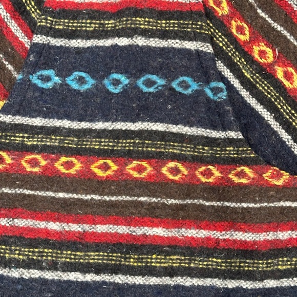 Vintage Cotton Hooded Poncho with Fringe from Nepal - Picture 3 of 10